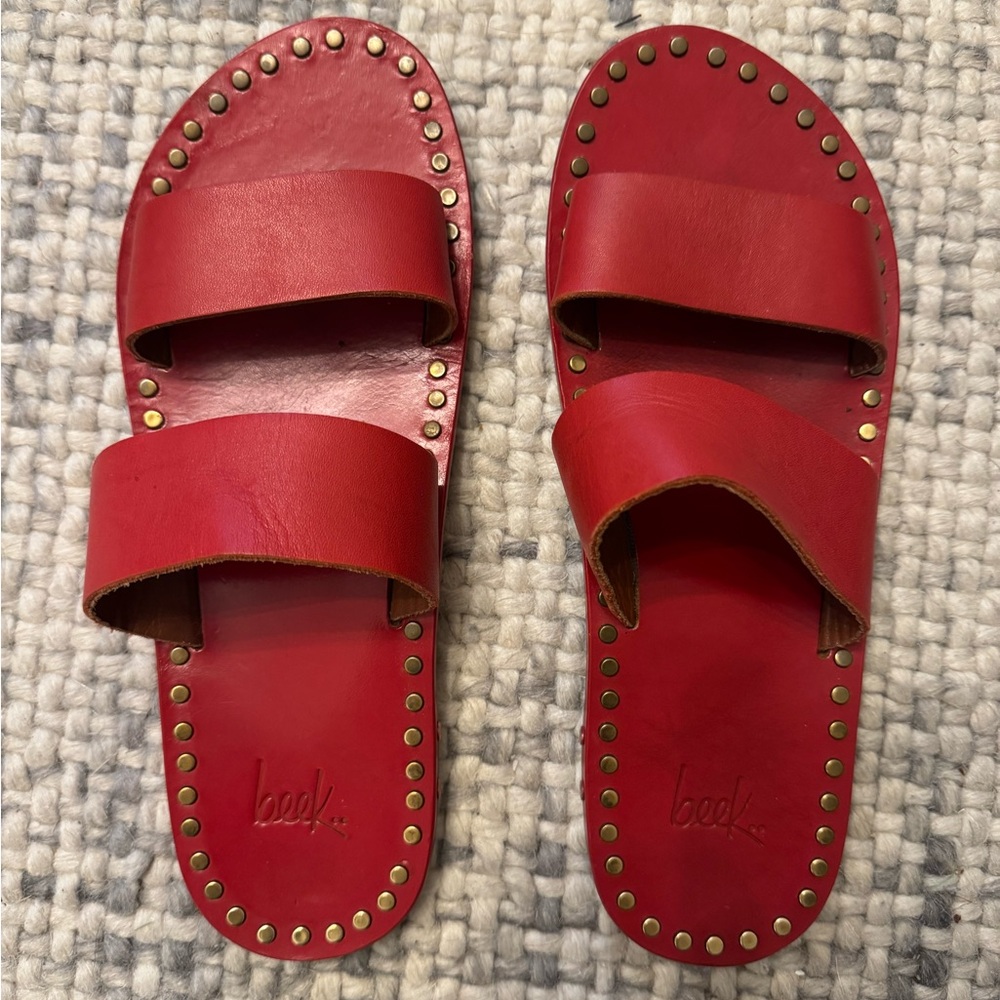 Beek Red Minimalist Sandals with Studded Detail